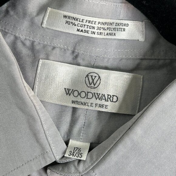Woodward Men's Light Gray Wrinkle Free Dress Shirt Size 17.5 - 34/35 - Picture 3 of 4
